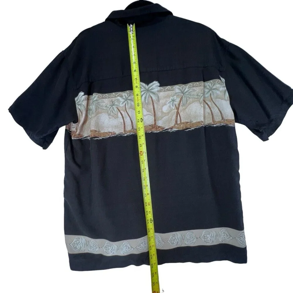 Bamboo Cay Shirt Mens M Black Tan Palm Tree Tropical Resort Collar Pocket - Picture 9 of 12